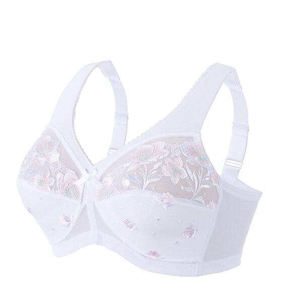 Glamorise 40C MAGIC LIFT Bra (WIDE-STRAPS) Wireless SOFT-CUP (WHITE-FLORAL) NEW - Picture 11 of 16